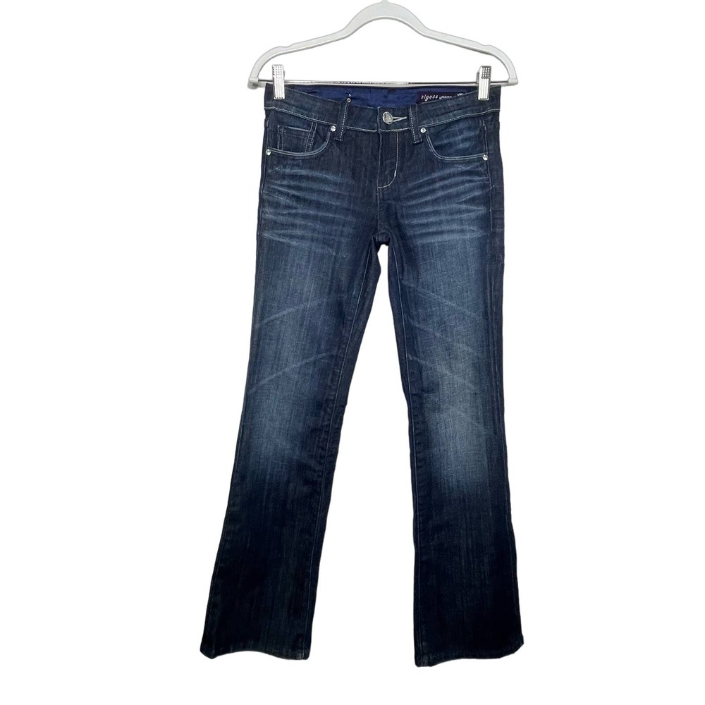 Vigoss Womens Jeans Bootcut Leg Mid Rise Fading Whiskering Dark Wash Size 1 28